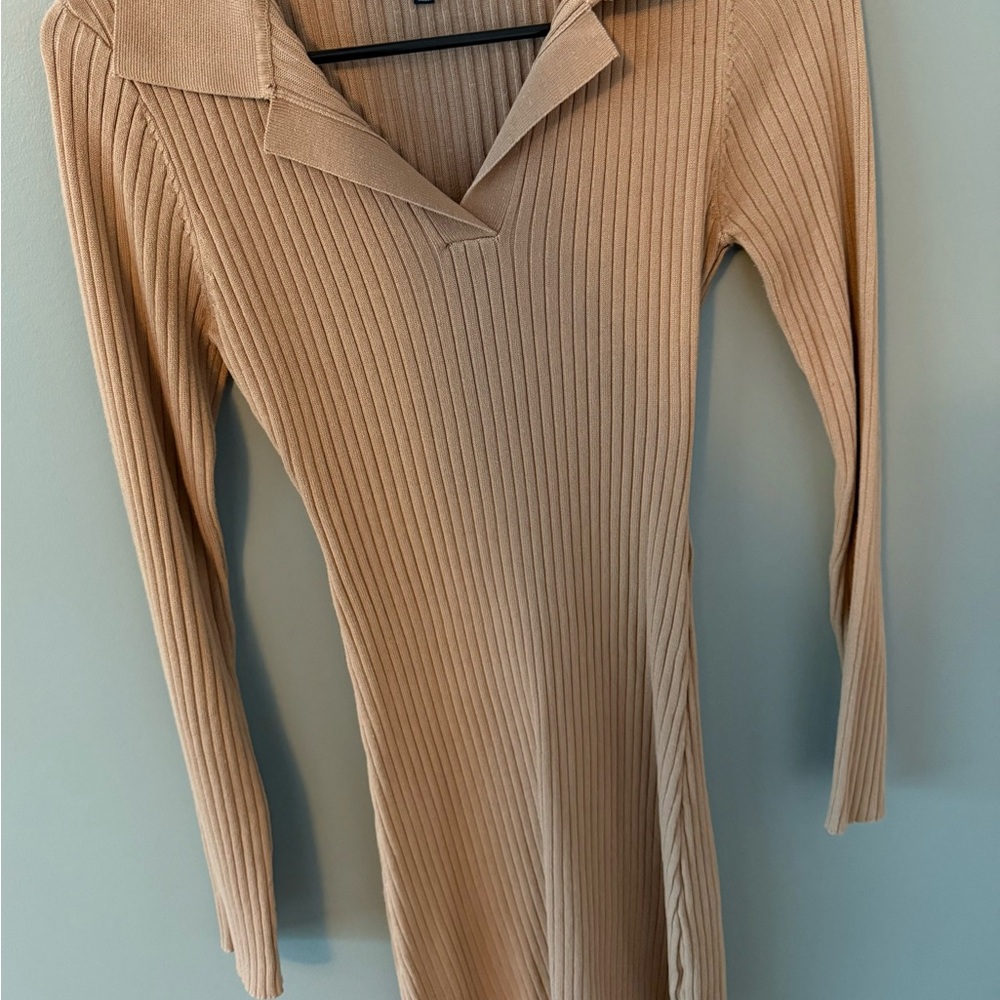 Love Tree Ribbed Beige Knit Top